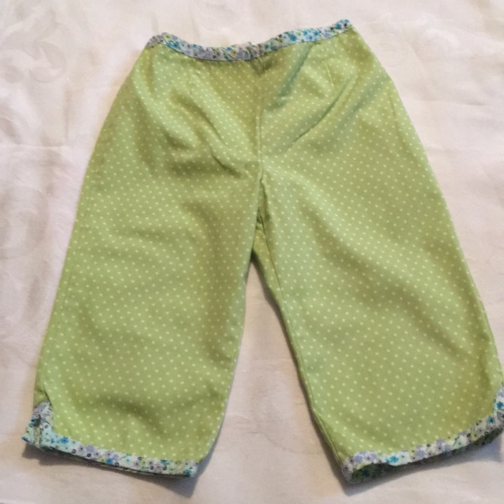 Vintage Gymboree Spring Showers lime polka dot Capri pants Sz M-4
